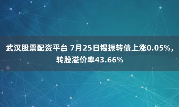 武汉股票配资平台 7月25日锡振转债上涨0.05%，转股溢价率43.66%